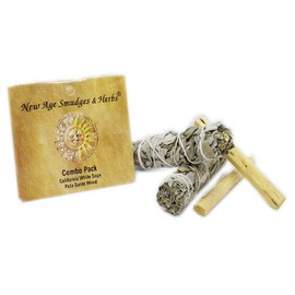 New Age Smudges and Herbs Smudge Kit - 2 California White Sage Smudge Stick for Cleansing (Salvia Apiana) with 2 Palo Santo Incense Sticks (Holy Wood) - Sage Bundles …