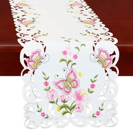 Simhomsen Spring Butterfly and Floral Table Runners, Dresser Scarf (Pink, 14 × 108 Inch)