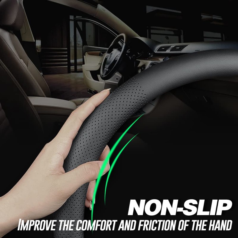 LKWLIKEI Nappa Leather D Shape car Steering Wheel Cover, Non-Slip,