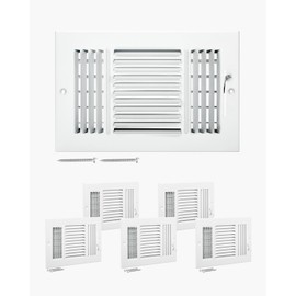 VEVOR 6 x 10 Inch Air Vent Covers, 6-Pack Return Air Vent Cover, HVAC 3-Direction Iron Vent Grilles for Wall & Ceiling, Rustproof Anti-Peeling Air Vents Deflector Adjustable with Metal Damper, White