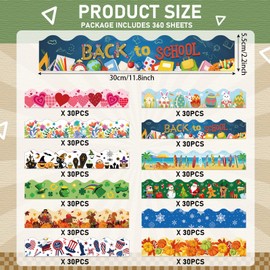 Geyee 360 Pcs Holiday Bulletin Board Borders Decorations Spring Easter Summer 4th of July Fall Scalloped Border Trim Classroom Borders Bulletin Board Trim for Classroom School, 12 Design(Stylish)