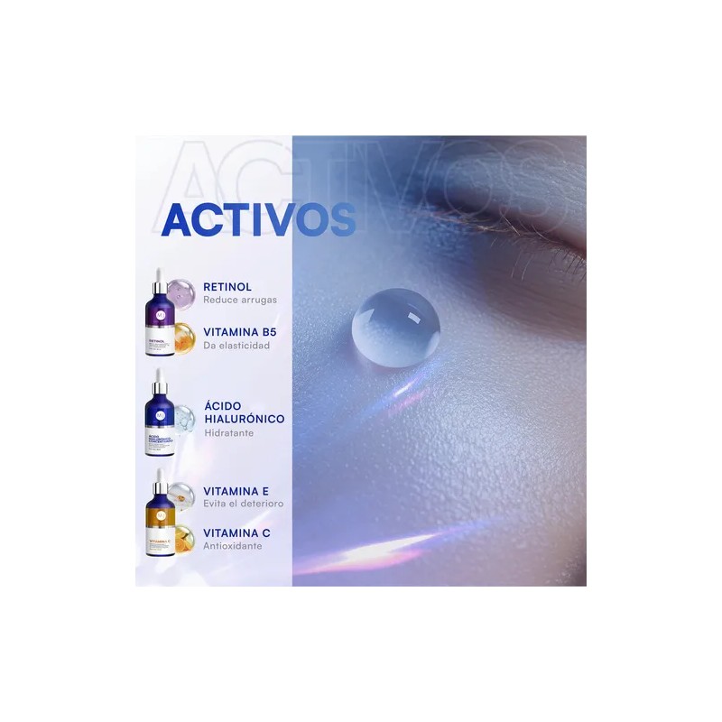 Kit Facial Con 3 Sueros Acido Hialurónico, Retinol, Vit C