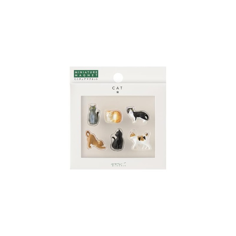 Midori 43427006 Mini Magnets, Set of 6, Cat Pattern