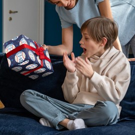 LeZakaa Baseball Birthday Wrapping Paper Roll for Son, Baseball, Blue Stars, Sending Birthday Wishes to My Son Gift Wrap for Son's Birthday of All Ages, for Boys, Men, Mini Roll, 17inches x 16.4Feet