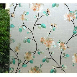 VSUDO Privacy Window Film, Jasmine Flower Pattern Window Tint, 30X200 cm