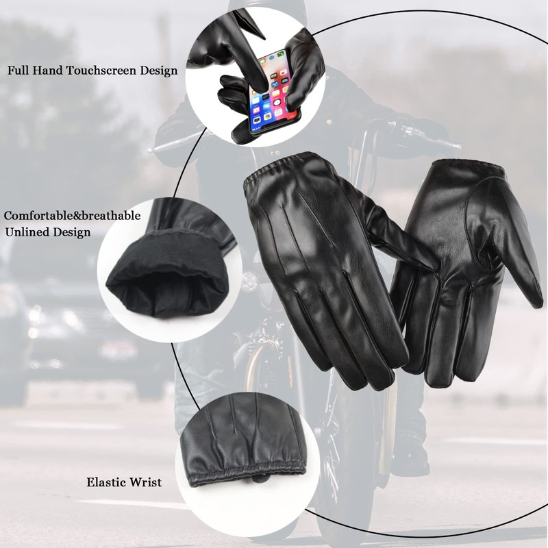 Long Keeper Touchscreen Texting Leather Gloves Men's Winter Faux Leather