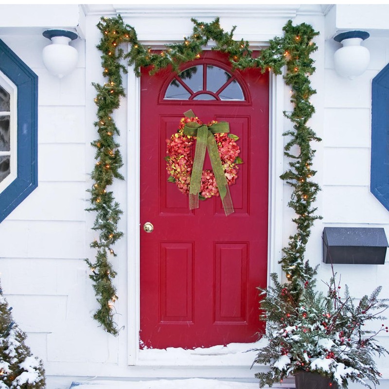 Thanksgiving Wreath Fall Hydrangea Bowknot Decoration Flower Garland Wreath Thanksgiving