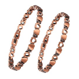 Magnetic Therapy Arthritis Copper Jewelry Set for Women, 3500 Gauss Magnetic Therapy Effectively Relieves Arthritis and Wrist Pain, Combination of Fashion and Health (Bracelet+Anklet) (C)