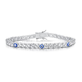 Gemsme 4 Prong Tennis Bracelet, 18K White Gold Plated 4mm Round Cubic Zirconia Bracelets for Women Size 7.5 In