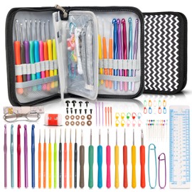 SHAXANO 95 Pcs Crochet Hooks Set - 9 Ergonomic Soft Grip, 5 Aluminum & 8 Lace Crochet Hooks for Beginners & Experienced Crafters, includes 73 Accessories for Crocheting & Knitting