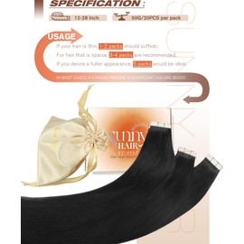 Sunny Hair Tape in Hair Extensions Human Hair Invisible Tape in Hair Extensions Straight Tape in Extensions Hair Extensions for Women 20Pcs 18inch Natural Black