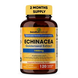 SANDHUHERBALS Sandhu Herbals Echinacea Goldenseal 1000 Mg 120 Capsules | Immune System Support Respiratory Response Inflammatory Response Supplement