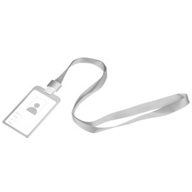 MECCANIXITY Badge Holder 9.5x5.8cm Vertical Aluminum ID Holder with Flat Clip Detachable Neck Lanyard, Silver Tone
