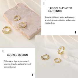 Aikeis 14K Gold Plated Zircon Pendant Earrings for Women Gold Hoop Earrings Set Fashion Thick Hypoallergenic Small Diamond Cartilage Hoop Earrings Cute Jewelry, Copper, No Gemstone