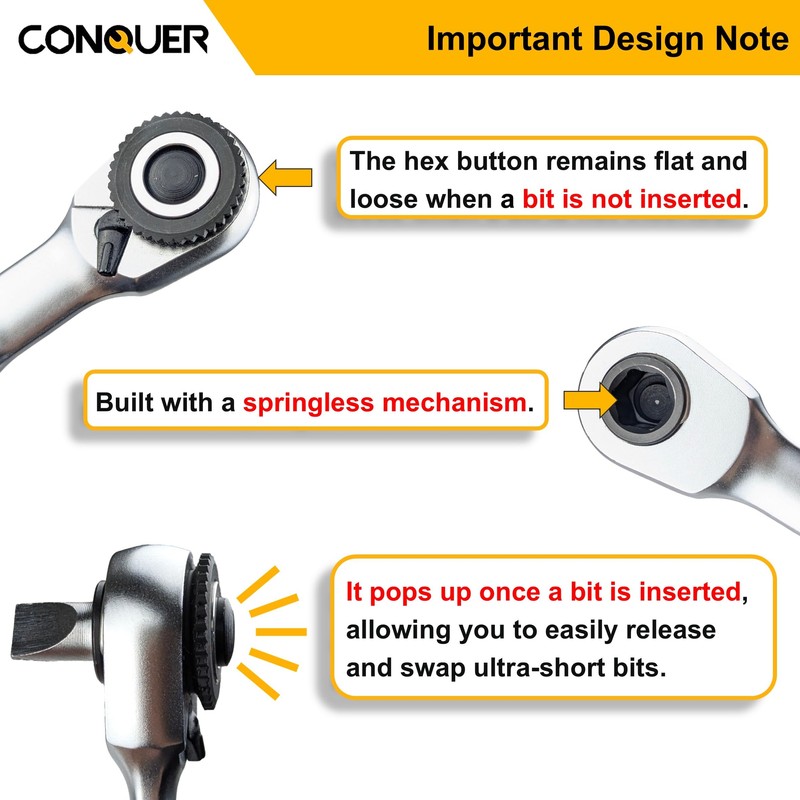 CONQUER Mini Combo Dual Ratchet Wrench with 1/4" Square Drive