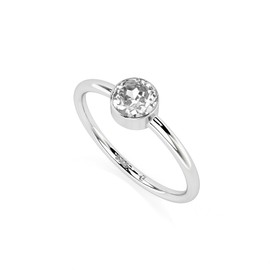 LUSTRE AND LIGHT Natural White Topaz Round Stackable Ring for Women in Sterling Silver, April Birthstone Jewelry Gifts for Her (US-10, Bezel-Set)