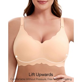 Angelhood Scalloped Wireless Bras for Women Seamless Push Up Bra Padded Bralettes No Underwire Bras with Bra Extender