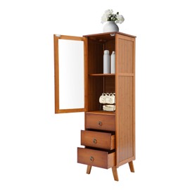 Treliamd Wood Storage Cabinet, Cupboard with 1 Door and 2 Drawers, Display Cabinet, Kitchen Cupboard Storage Organizer for Bedroom, Kitchen, Living Room, Brown