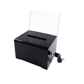 Acrylic Donation Box, Lockable Donation Box, Ballot Box, Black with Key Lock, for Sweepstakes, Votes, Business Cards, with Sticker