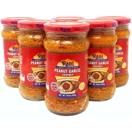 Rani Peanut Garlic Chutney 10.5oz (300g) Glass Jar, Ready to Eat, Pack of 5+1 FREE ~ Vegan | Gluten Free | NON-GMO | No Colors | Indian Origin