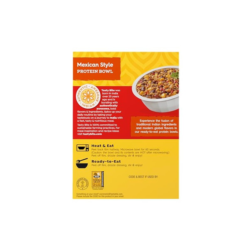 Tasty Bite Bowls Variety, Pack of 6, Mexican Protein, Mediterranean