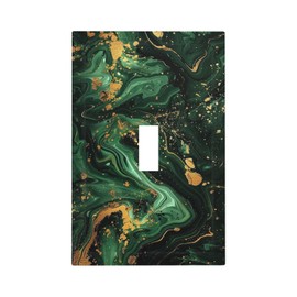 Green/Gold Modern Abstract Luxury Marble Single Toggle Light Switch Cover plate Outlet Cover Decorative Switchplate Wall Plates Electrical Panel Cover for Bathroom Living Room 5 X 3 IN