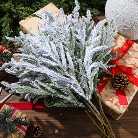 Wavwavw 12 Pcs Christmas Snowy Norfolk Pine Branches 18 Inch Snow Flocked Artificial Norfolk Pine Stems Christmas Tree Picks and Sprays Vase Filler Winter Fake Greenery Xmas Tree Pick for Home Wreath