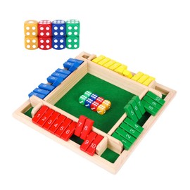 Shut The Box Game, Family Games for Kids and Adults, Classics Tabletop Math Skills Board Game, 2-4 Player Wood Board Shut The Box Dice Dame for Family Night Classroom Home Party and Pub