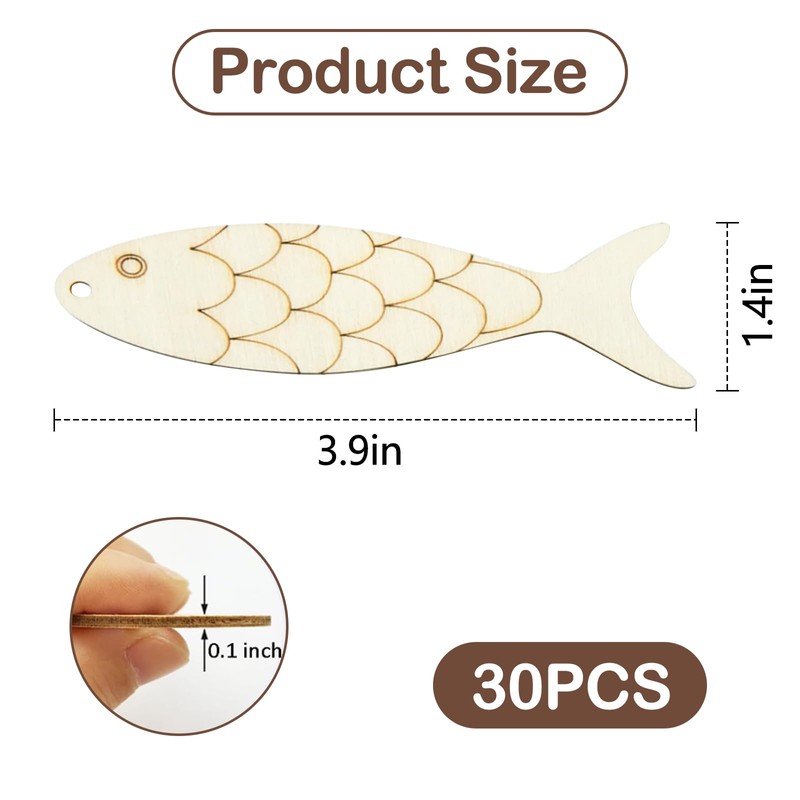 Wbgraceful 30pcs Unfinished Wooden Fish Cutouts - DIY Crafting Ornament