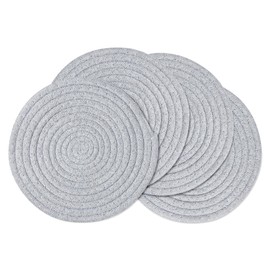fanquare Set of 4 Round Placemats, Cotton Braided Placemats, Washable Heat Resistant Table Mats Coaster Dinner Table Kitchen(Light Grey, 30cm)