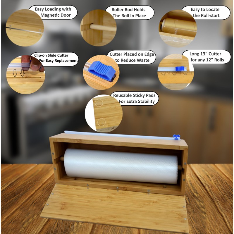 Extra Large Vacuum Sealer Bag Roll Dispenser with Slide Cutter
