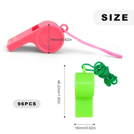 ZIJANG Pack of 96 Children's Colourful Sports Whistle with Cord for Hanging, Referee Whistle for Physical Lessons, Outdoor Sports, Games