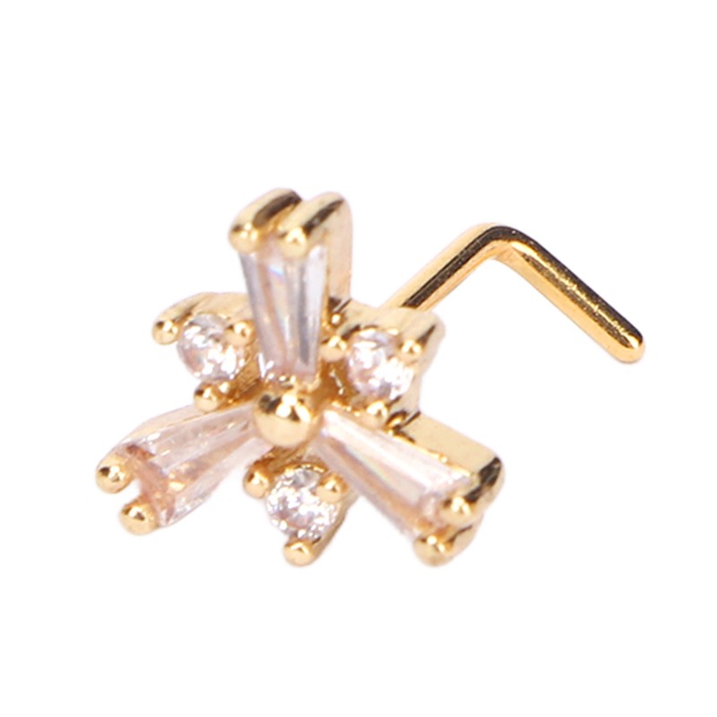 9pcs Nose Studs Set Golden Stainless Steel L Shape Shiny