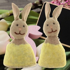 MIJOMA Set of 2 Egg Cosy Rabbit Felt Easter Bunny Easter Decoration for Breakfast Eggs, Handmade Felted (Light Yellow)