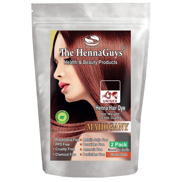 2 Packs of Mahogany Henna Hair & Beard Dye / Color - 100% Natural & Chemical Free - The Henna Guys