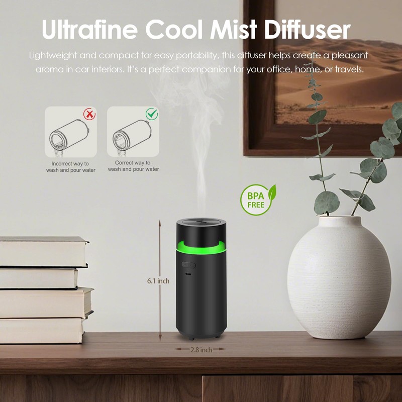 HODEMI Portable Smart Essential Oil Diffuser,Cold Mist Car Air Freshener