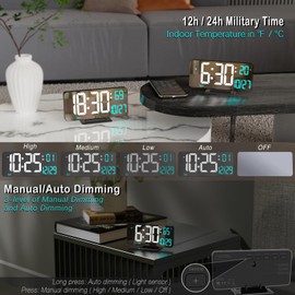 KOSUMOSU Digital Alarm Clock 6.7in Black Clock for Bedroom, Dual Alarm, Date, Seconds,Day of Week,12/24h,Dimming, Temp, Desk Clock, LED Clock for Living Room, Calendar Digital Clock Large Display