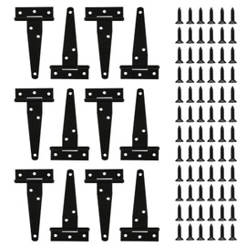 12-Pack Heavy Duty 4" T-Strap Gate Hinges for Outdoor Doors, Wooden Fences, Barns & Sheds - Black