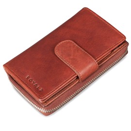 ROYALZ Vintage Leather Women's Purse 18 Card Slots Organiser RFID Blocker Purse Many Compartments Wallet XXL Wallet, Roma Cognac Brown, Vintage