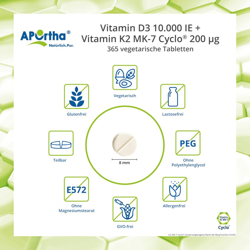 APOrtha Vitamin D3 10,000 IU + 200 μg K2 99+%