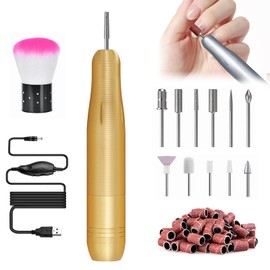 Pulidor de Uñas Profesional,Lima de Uñas Eléctrica Portátil,Velocidad Ajustable,Taladro para Uñas con kit de 10 Tipos Diferentes de Cabezales y Lijas,Drill para Uñas,para Manicura y Pedicura(Champán)