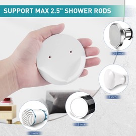 Shower Curtain Rod Holders for Wall – Kitosun Adhesive Tension Rod Retainer 3/5 Deep Support Brackets with Tape for No Drilling Quick Mount and Screws for Permanent Installation (2pairs,White)