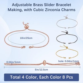 SOFPLATE 1 Box 32Pcs 4 Colors Adjustable Slider Chain Slider Chain Bracelets Brass Extender Chains with Rhinestone Ball Ends Slider Beads Findings for jewellery Making Chains Supplies DIY Women