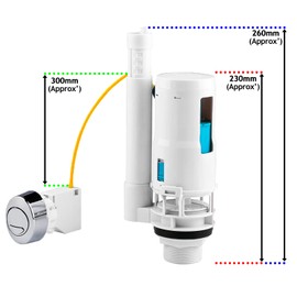 SPARES2GO Adjustable Dual Flush Toilet Valve Concealed Cistern with Push Button (1.5" / 2" Outlet, 300mm Cable)