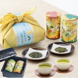Kawamotoya Tea Sao Mother's Day Gift, New Tea, Luxury Japanese Tea, 2 Types, Bamboo Basket Included, 3.5 oz (100 g) x 2, Wazome Tea Can, Tea, Japanese Tea, Bincho Charcoal Burner, Shizuoka Tea,