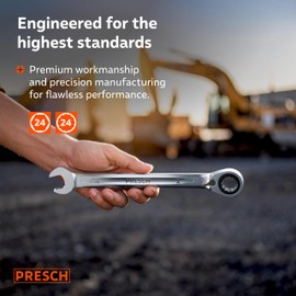 PRESCH Ratchet Spanner Reversible 24mm – Minimal Return Angle (3°, 120 Teeth) – 15° Offset for Tight Spaces – Precision-Milled, Durable Ring Spanner - Metric Wrench
