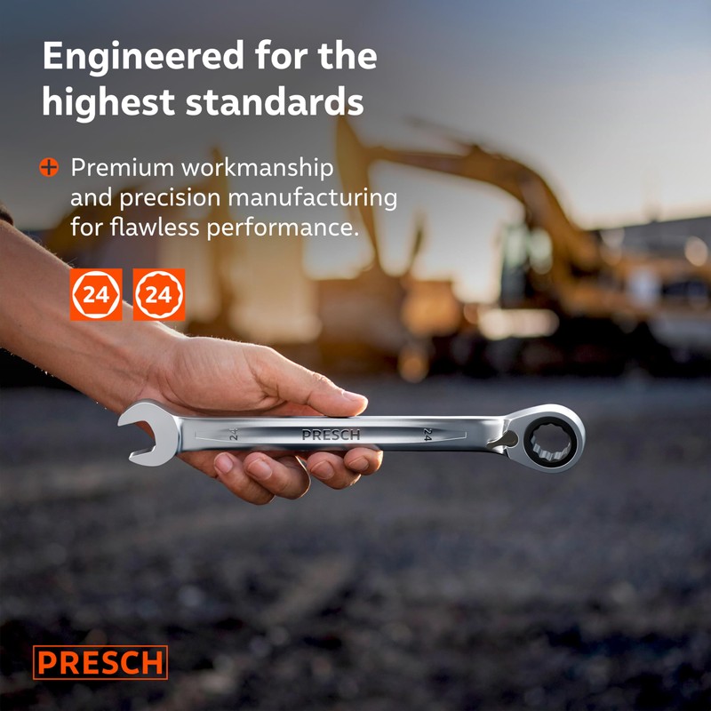 PRESCH Ratchet Spanner Reversible 24mm – Minimal Return Angle (3°,
