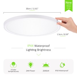 LUMLLSAJI 4 Pack LED Flush Mount Ceiling Light, 24W Ultra Thin Round White 3000k/4000k/6500k 3 Color Temperatures Adjusted 12 Inch Modern Ceiling Lights for Bedroom Bathroom Kitchen, Wired