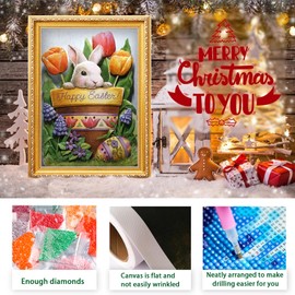 MVVMTOP Diamond Painting Kits Easter Bunny Round Full Drill Diamond Painting Kits for Adults, 5D DIY Gem Painting by Number Kits Diamond Art Kits for Gift 12'' x 16''