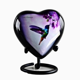 Vintage Life Inc Heart Shape Keepsake Cremation Urns for Ashes, Metal Mini Urn for Human Ashes, Pet Ashes, Small Heart Urn with Premium Box & Stand, Ashes Keepsake for Adults & Infants, Hummingbird